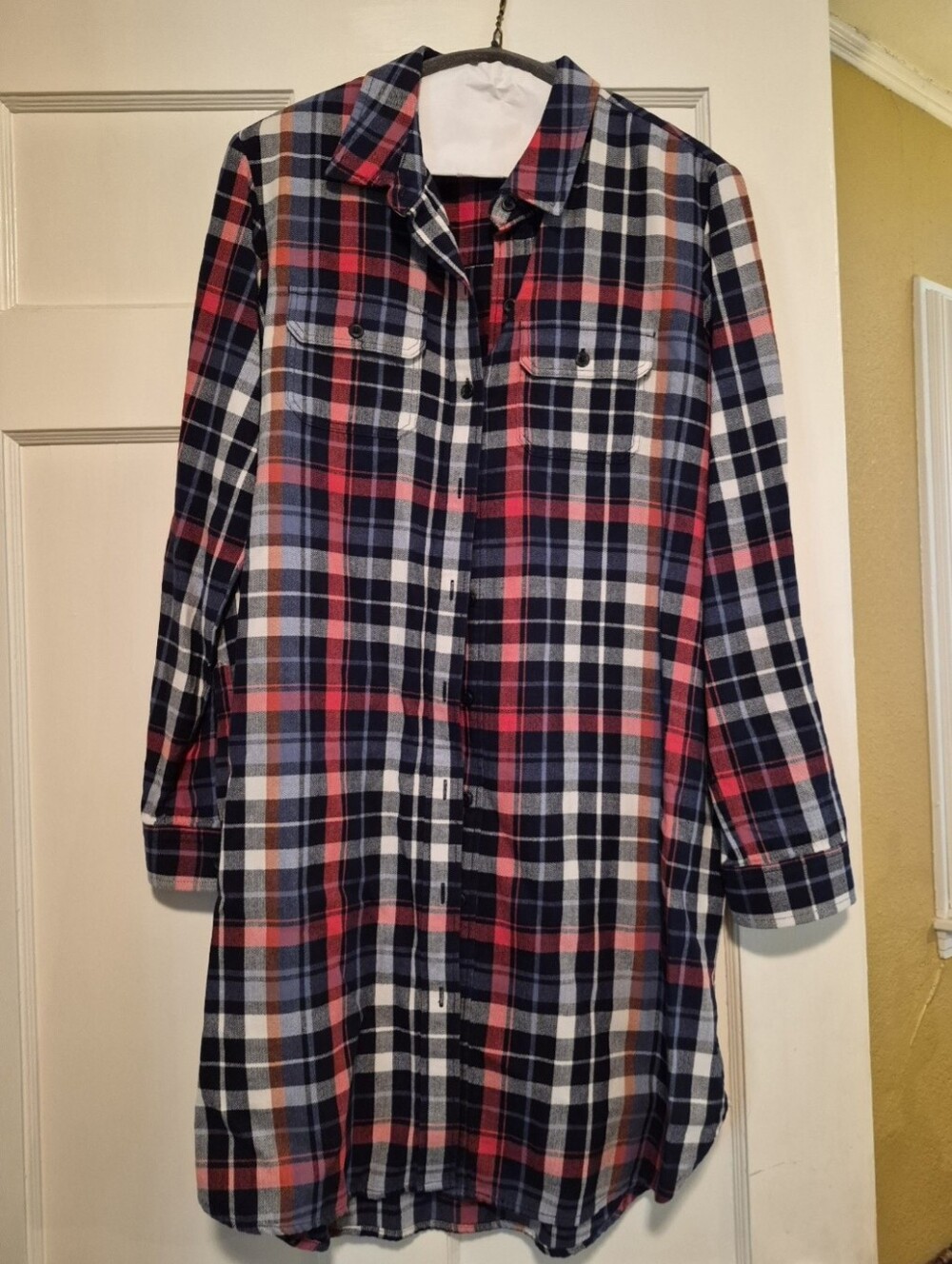 Universal Thread Plaid Shirt Dress Size M | Red Navy White Button Front